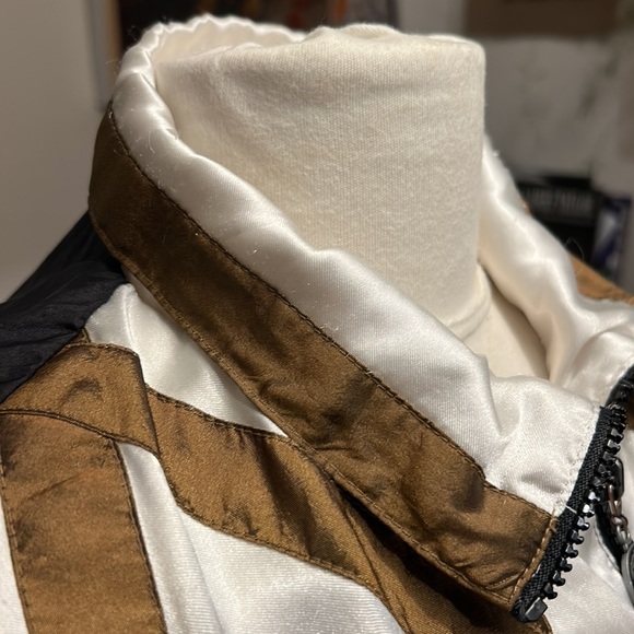 Vintage 80s Zip Up Metallic Gold and Black Draw String Track Jacket Women Size L - Picture 6 of 15